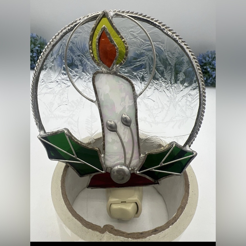 Gallery Tiffany Stained Glass Xmas Candle Night Light- Holiday Decor